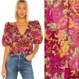 Revolve LPA Puff Sleeves Floral Blouse Size S